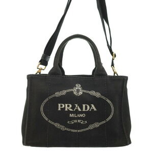 Prada Canapa Tote canvas handbag top handles 2way Black